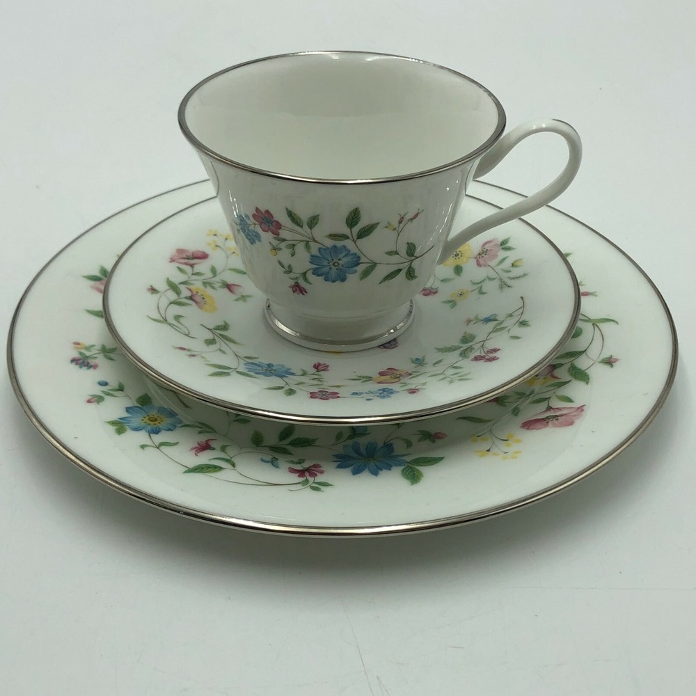 Lenox Oxford Bone China 'Garden Party' 3-pc Lunch Plate, Cup, Saucer Vintage